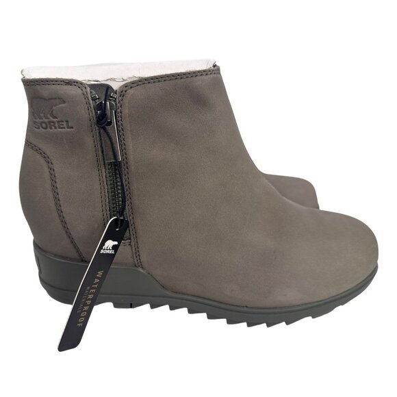Sorel Evie Zip Leather Quarry/Sea Salt Women's Leather WP Ankle Boot Size 10 - Picture 1 of 9